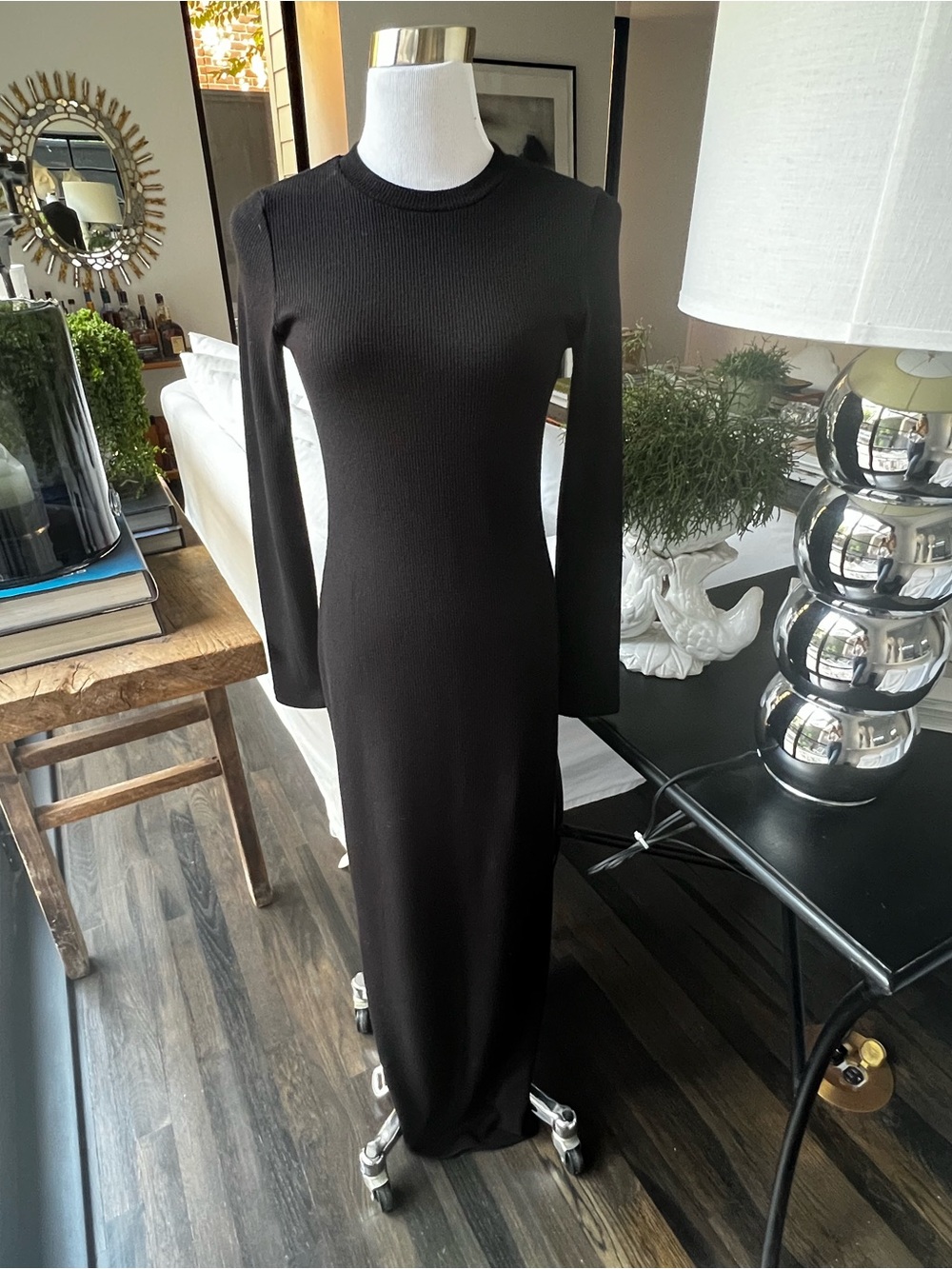 LNA Classic Black Long-Sleeve Waffle weave Maxi Dress size M